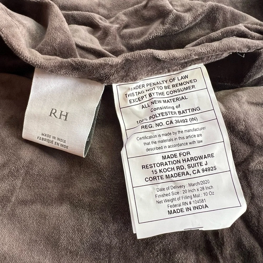 Restoration Hardware NWT velvet wide channel standard sham in grey stone